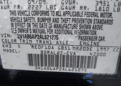 2010 Nissan Sentra 2.0 из США, поврежденный, VIN 3N1AB6AP2AL621275